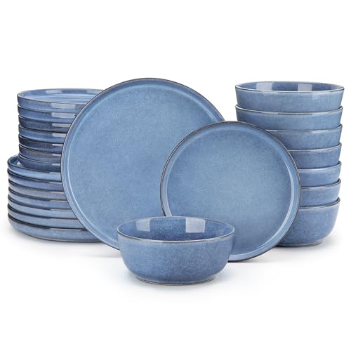 vancasso ANYA 24 Pieces Plates and Bowls Set, Blue Dinnerware Sets, Reactive Glaze...