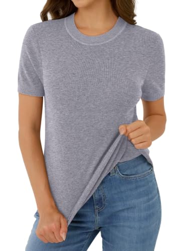 GKBK Womens Sweaters Short Sleeve Wool Blend Knit Summer Tops Soft Pullover Business Casual Outfits for Women 2026 Fashion Trendy Gray XL — view 5
