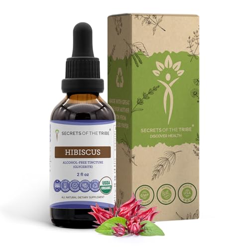 Secrets of the Tribe Hibiscus USDA Organic | Alcohol-Free Extract High-Potency Herbal Drops | Made from 100% Certified Organic Hibiscus Sabdariffa Dried Flower 2 oz