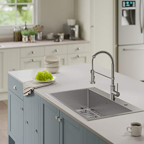Kraus 33 X 22 Inch Drop-In Top Mount Standart Pro Single Bowl 2-Hole Stainless Steel Kitchen Sink Set (5 Item Bundle: Sink, Bottom Grid, Drain Assembly, Drain Cap, Kitchen Towel), Kht410-33 #TOP6