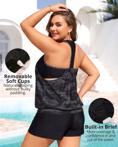 Image of Womens Plus Size Tankini Swimsuit Two Piece Tummy Control Bathing Suit