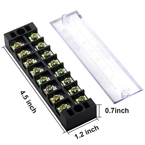 (56pcs) 4 Sets Terminal Block - 4pcs 8 Positions 600V 25A Dual Row Screw Terminals Strip with Cover+4pcs Pre-Insulated Barrier Jumper Strips Black & Red+48pcs Insulated Fork Wire Connector by MILAPEAK
