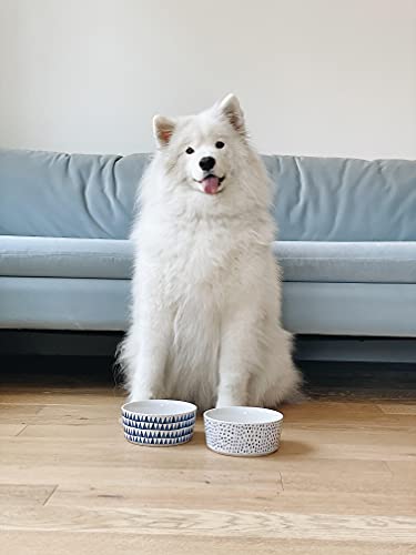 Waggo Shibori Print Ceramic Dog Bowl For Small And Large Breeds - Heavyweight And Durable Pet Food And Water Dish Crock, Dishwasher Safe, Modern (Dots, Medium) #TOP2