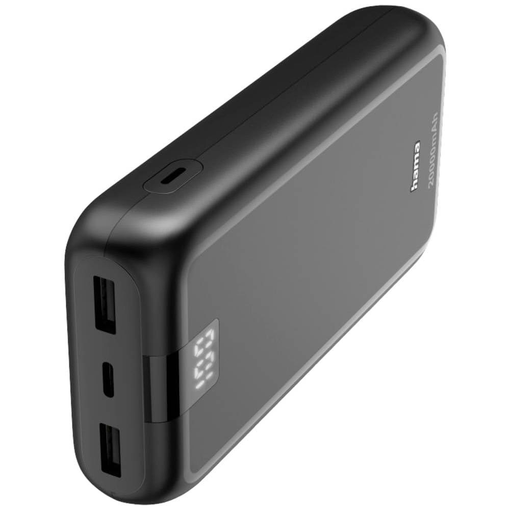 Hama Power Pack per ricarica telefono 20000 mAh (powerbank, ricarica rapida, 2 x USB A, USB C, spazioso, leggero, piccolo, caricatore) grigio antracite