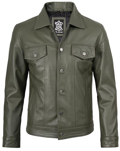 Image of Blingsoul Men's Leather Jacket - Real Full-Grain Lambskin Trucker Jacket for Men