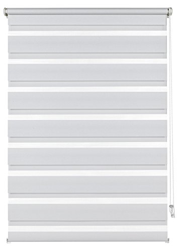 Gardinia Duo Klemmrollo, Seitenzugrollo, Transparente und Blickdichte Streifen, Alle Montage-Teile Inklusive, Weiß, 75 x 150 cm (BxH), 32172