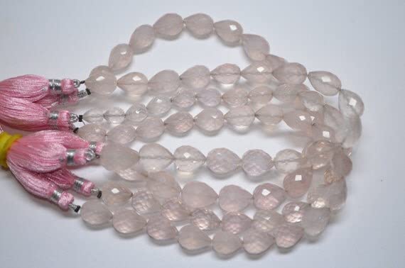 Briolette en quartz rose facetté de qualité supérieure pour joaillerie artisanale