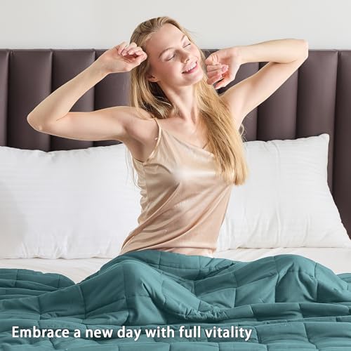 Image of yescool Weighted Blanket for Adults (12 lbs, 60 inch x 80 inch, Teal) Cooling Heavy Blanket for Sleeping Perfect for 110-130 lbs, Queen Size Breathable Blanket with Premium Glass Bead, Machine Washable