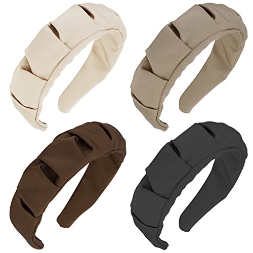 Jaciya Headbands For Women Wide Solid Color Headband For Girls Padded Satin Silk Headbands Thick Hairbands Fashion Vintage Hair Accessories(Khaki,Brown,Black,Beige) #TOP21