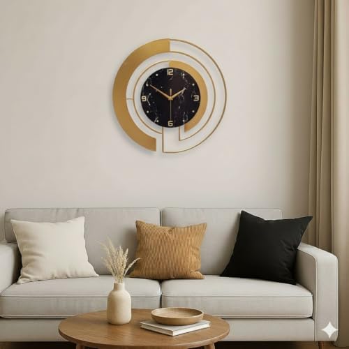 Image of European Style Luxury Living Room Analog Clock 3D Diamonds Non-Ticking Silent Creative Personality Metal Large Quartz Art Wall Decorative (Multi) (BL Marble Gold Clock)