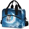 Oarencol Magic Cat Moon Insulated Lunch Bag Snow Mountain Animal Galaxy Reusable Cooler Lunch Tote Box with Shoulder Strap for Work Picnic School Beach #1