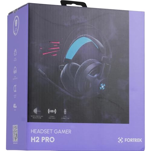 Fortrek H2 - Headset Gamer Pro Microfones e Fones de Ouvido, Preto (Leds Azul)