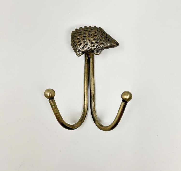 Knobs By Blossom Double Vintage Animal Antique Brass Iron Wall Hook (Hedgehog)