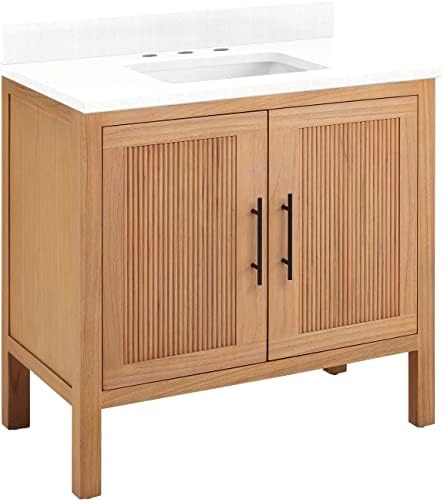 Signature Hardware 481772 Ayanna 36" Free Standing Single Vanity Set with Mindi Wood Cabinet, Vanity Top and Rectangular Undermount Vitreous China Sink - 8" Faucet Holes
