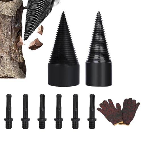 Divisor de madera para taladro de encendido, partidor de madera de tornillo cónico | 9 piezas broca para leña helicoidal - Divisor de troncos de leña con formas geométricas para acampar