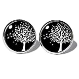ausgefallene ohrringe stecker  Baum Weiss-Schwarz Ohrstecker ABOUKI Damen Mädchen Kind Kinder Edelstahl Ohrschmuck Motiv Schmetterlingsbaum Natur handgefertigte Ohrringe silber-farben