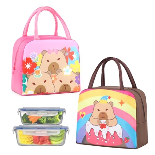 BSITSSS 2 Piezas Bolsa Térmica Infantil Porta Alimentos, Bolsas de Almuerzo Reutilizables, Bolsa Nevera Pequeña Termica para Niños y Niñas, 23x13x19cm y 22.5x11.5x19cm