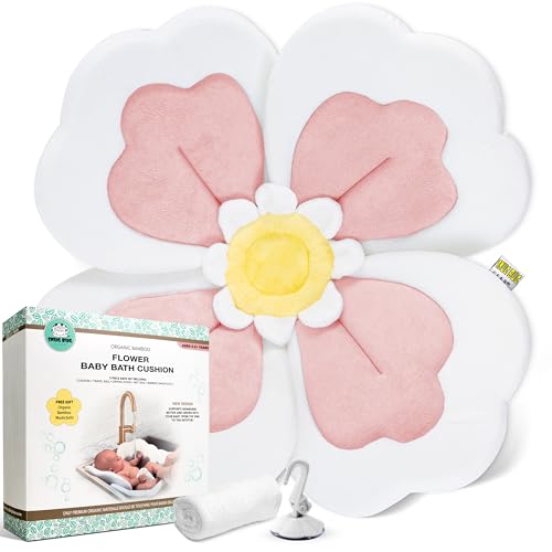 Image of Baby Bath Cushion 5pc Set - Newborn & Infant Lotus Bath Flower Baby with Soft Cover - Travel Bathtub Insert Pad for Kitchen Sink, Shower & Tub - Flower Bathing Pillow with Patented Comfort & Support