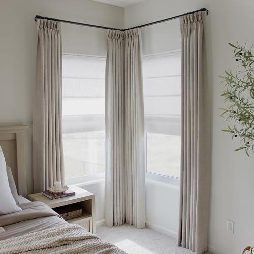 Image of TWOPAGES Liz No Drill Cordless Roman Shades Linen Textured Roman Blinds for Windows, Custom Made Room Darkening Blackout Roman Window Shades, Hardware Included, Snow White, 1 Piece