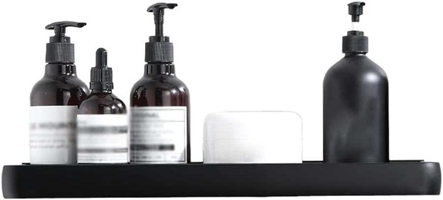 Storage Tray, Wall Mounted Shampoo Holder Multifunctional Storage Tray Bathroom Shelve with Metal Hooks Towel Rack Kitchen Accessories