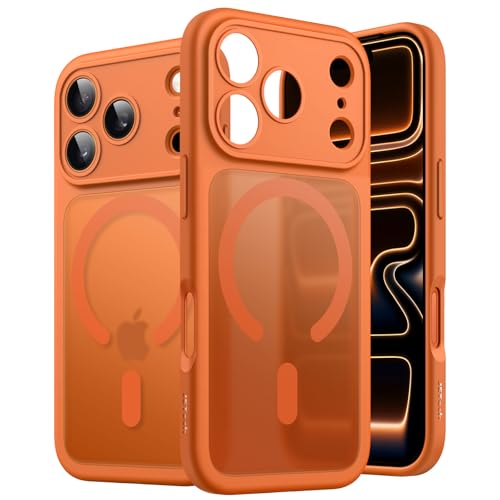 JETech Coque Magnétique pour iPhone 17 Pro 6,3 Pouces Compatible avec MagSafe, Protection Complète de Objectif de Caméra, Étui Housse Translucide Dos Mat Fine Minimaliste Anti-Chocs (Orange)