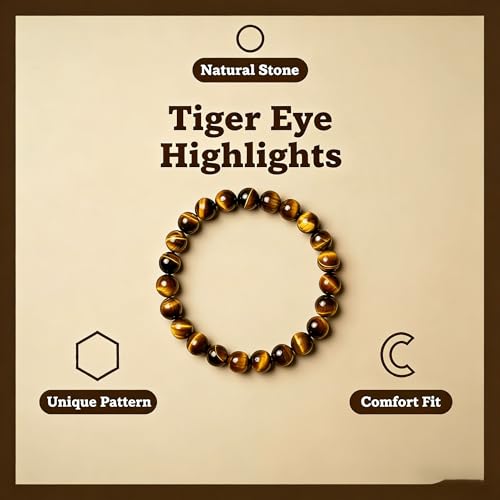 ANNIE WU Natural Tiger Eye Bracelet for Men Women, Genuine Tiger Eye Stone Beaded Stretch Bracelet, 8mm Crystal Bead Energy Bracelet, Handmade Meditation Yoga Jewelry, Spiritual Protection Gift — view 2