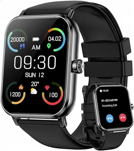 Smart Watch for Men Women, 1.85' HD Fitness Tracker with Bluetooth Calls, 5 ATM Waterproof, 130+ Sport Modes, 24/7 Heart Rate/Sleep Monitor, Pedometer, Calories, Smartwatch for Android iOS (Black)