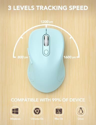 Image of Trueque Wireless Mouse for Laptop, Ergonomic 6-Button Mouse, Light Blue | 2.4GHz USB receiver, back /forward buttons, 3 adjustable DPI levels, silent clicks, USB-C adapter, Windows /Mac /Chrome OS /Linux
