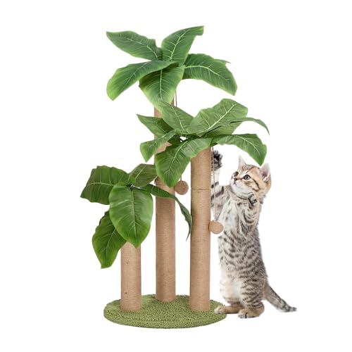 HOMYHANDS 80CM Cat Scratching Post, Medium Cat Scratcher Tree with 3 Scratching Poles Scratch Post for Large Cats with 2 Teasing Hanging Ball, Natural Sisal Rope (80CM)