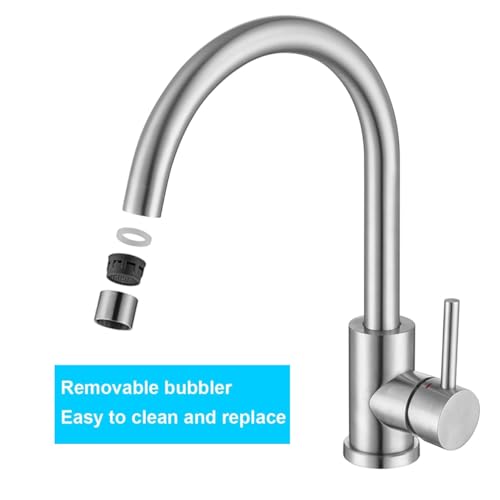 ONECE Niederdruck Wasserhahn Küche mit 360° drehbar Auslauf, Niederdruckarmatur für Boiler, Küchenarmatur Nieder Druck Mischbatterie aus Edelstahl gebürstet, Matt