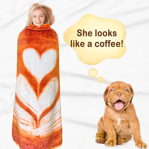 Image of Bnuitland Love Coffee Latte Blanket, 300 GSM Double Sided Giant Realistic Funny Gift Throw for Sofa Bed, Super Soft Novelty Food Blanket for Kids /Pets and Adults