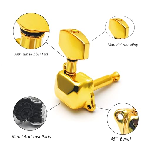 harpfeas 6 Pieces 3L3R Semi-closed Guitar String Tuning Pegs Tuner Machine Heads Knobs Tuning Keys for Acoustic or Electric Guitar (Gold) - Thumbnail 2