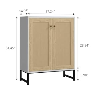 Panana rattan decorated 2 doors storage cabinet accent cabinet living room cupboard kitchen sideboard buffet table white  urban country home decor