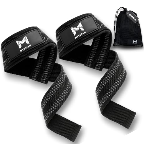 Gym Straps com látex antiderrapante para peso morto e remo, MYTITAN Straps para ginásio e levantamento de pesos com enchimento de pulso, aderência firme, unissexo para ginásio/CrossFit, cor preta