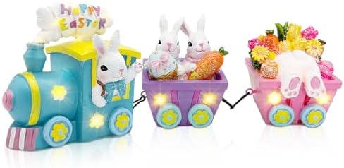Easter Decorations for Home,Train, Easter Table Decor, Home Rabbit Lighted Centerpieces Table, Decorations for Tabletop Outdoor Party Decorative Figurines