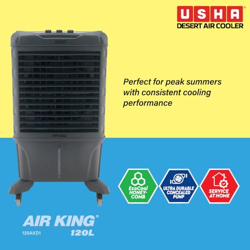 Image of Usha Air King 120L Desert Cooler|Faster & more Powerful cooling for large spaces|Thicker Honeycomb for efficient cooling|Heavy Duty castor wheels for easy movement|2 year warranty