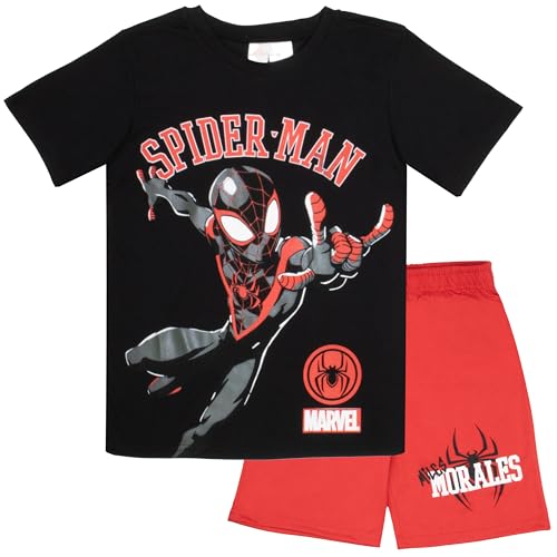 Image of Marvel Spider-Man Miles Morales Boys Short Sleeve T-Shirt and Shorts Set, 2-Piece Superhero Outfit for Kids