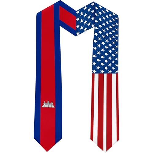 2025 Cambodia Flag and USA Flag Graduation Stole Graduation Sash Class of 2025 Graduation Scarf for International Student (Baccalaureate Gown and Hat Not Included)