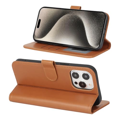 Image of for iPhone 15 Pro Max Case Wallet with Card Holder,for iPhone 15 Pro Max Wallet Case for Women Men,PU Leather Shockproof Magnetic Buckle Stand Flip Phone Case-Brown