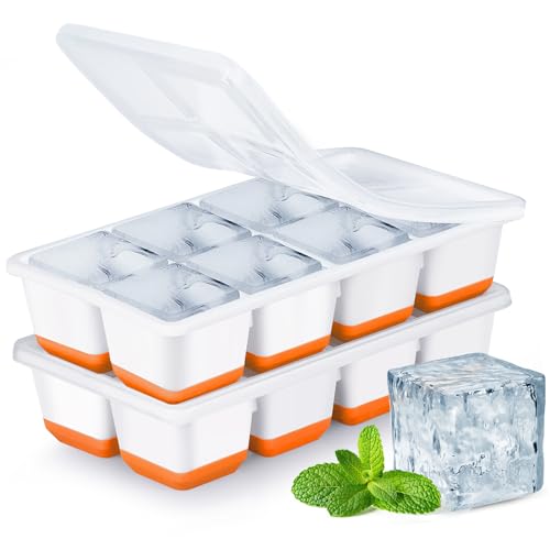 Large Ice Cube Trays with Lid, Jrisbo 2 Pack Stackable Silicone Ice Cube Molds for Freezer, Easy...