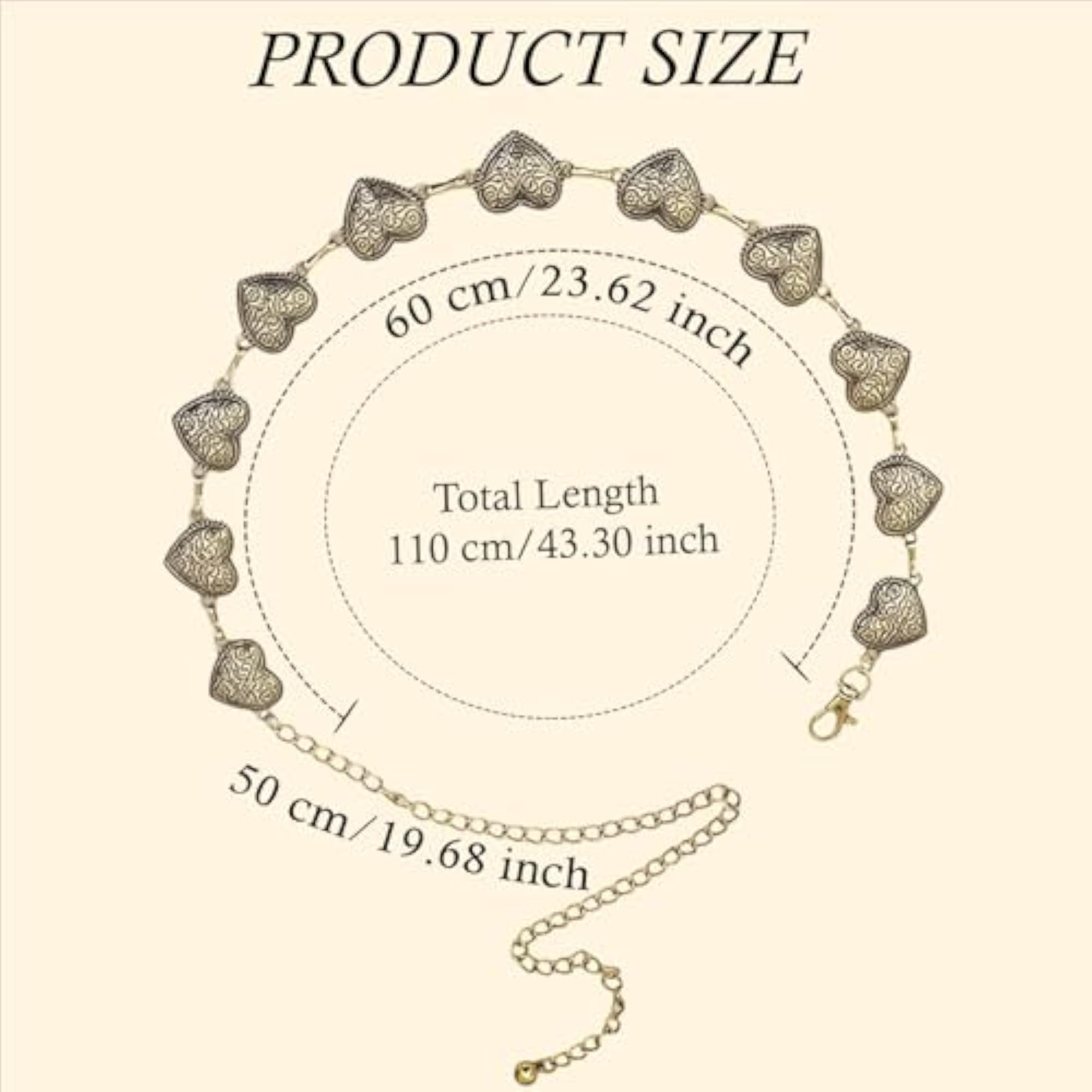 Adjustable Heart Design Metal Waist Chain for Women