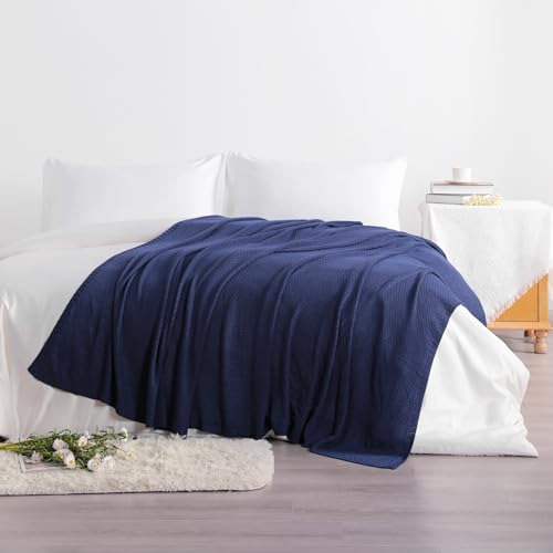 Image of NTBAY Rayon Derived from Bamboo Knit Twin Blanket, 60 x 80, Navy Blue | Breathable Cable Knit Throw Made with Rayon Derived from Bamboo, Soft Cooling Bed Throws for Sofa, Bed, Reading, and Travel