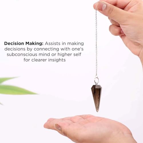 Image of Shubhanjali Healing Crystal Smokey Quartz Point Pendulum Dowsing 1 Pcs | Feng Shui Smokey Quartz Faceted Dowsing Stone Pendulum with Chain Beads for Crystal Charged