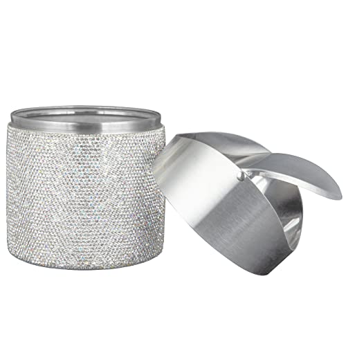 Image of KEYPOWER Bling Rhinestone Mini Trash Can Tiny Waste Can with Swing Lid Stainless Steel,Suitable for Countertop,Car,Table Desk(White)