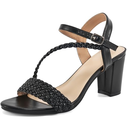 HARENCE Strappy Women High Heels: 3.2 Inch Comfortable Shoes Prom Party Wedding, Peep Open toe Sandals, Block Heels for Work Business