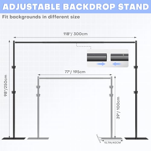 Image of HAYOHRT 8x10ft Pipe and Drape Backdrop Upgrade Adjustable Photo Background Backdrop Stand Kit Heavy Duty with Metal Base for Party Wedding Video Studio Birthday Background Banquet Decorations