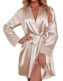 Ekouaer Womem's Silky Kimono Robe Satin Robes Champagne for Wedding Day Getting Ready Robes Satin Nightgown and Robe Set