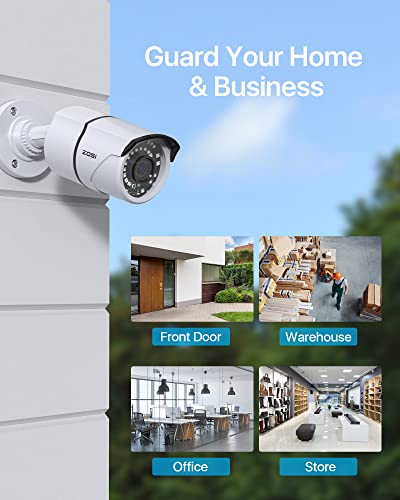 Image of ZOSI 4 Pack 5MP Add-on PoE Security Cameras with Ethernet Cables, Outdoor Indoor Weatherproof Metal Bullet Camera, 120ft Night Vision, Only Compatible with Same Brand 4K /5MP PoE NVR CCTV System