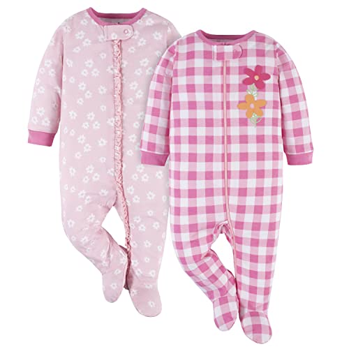 Image of Gerber Baby Girls 2-Pack Sleep 'N Play Pink Gingham and Daisies Newborn