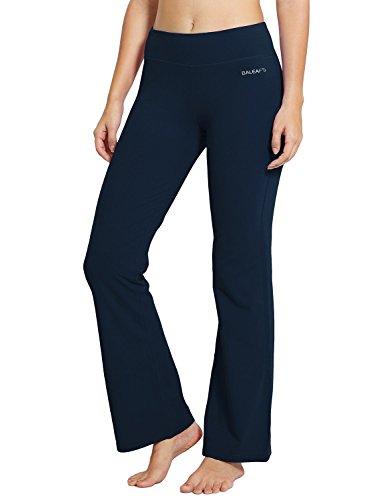 BALEAF Women s 30  Bootcut Regular Tall High Waisted Yoga Pants Bootleg Jazz Cotton Pants Dark Blue Size S